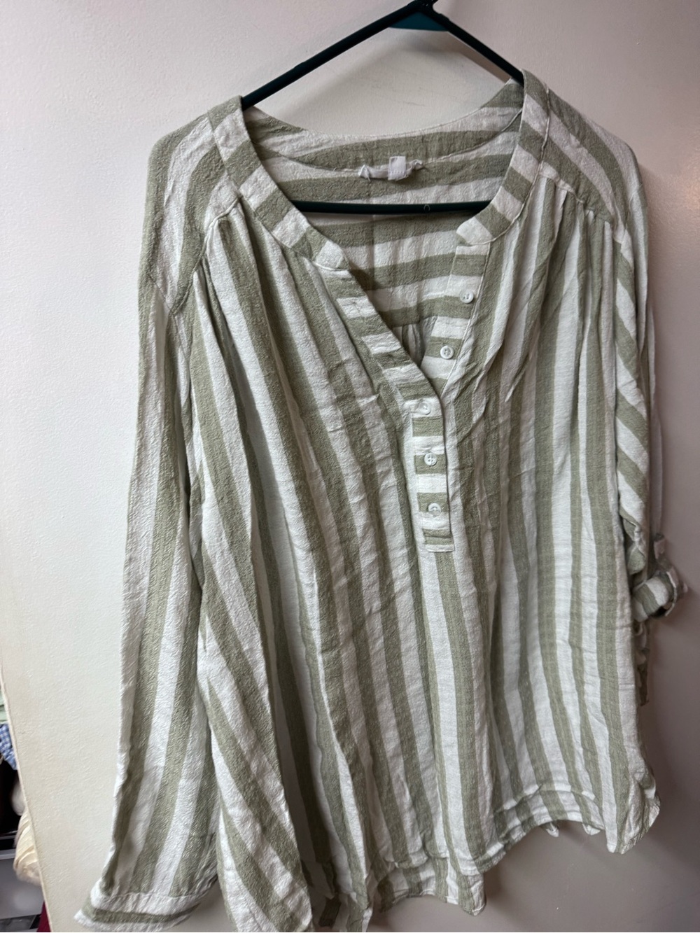 Jane and Delancey Olive and White Striped Henley Tunic